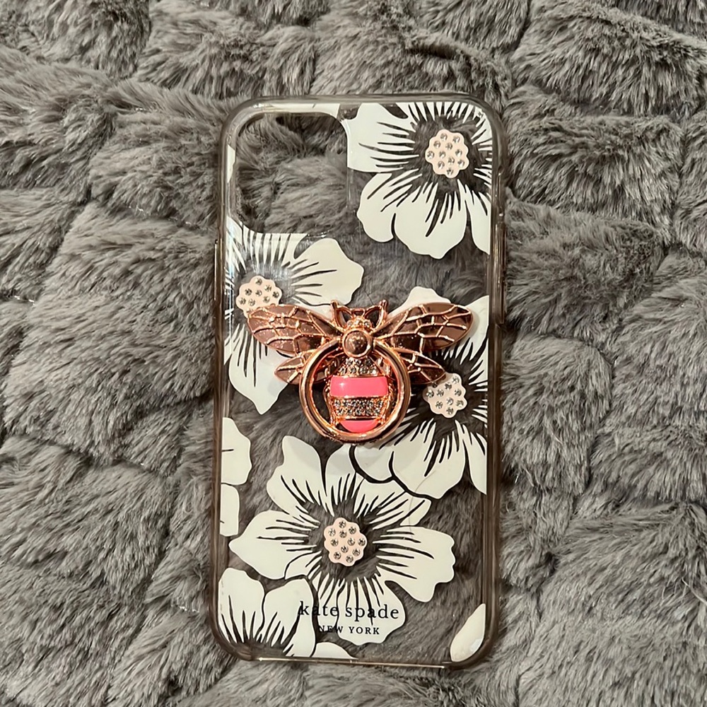 iPhone 11 Pro Kate Spade sparkly flower case with a blinged bee ring